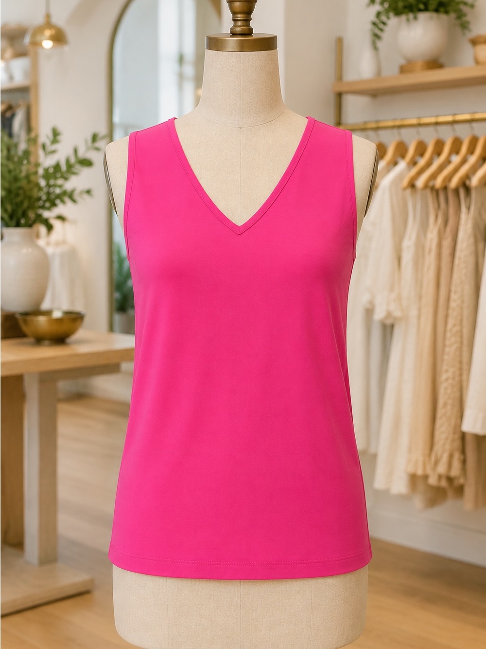 Women's V-Neck Tank Top - Hot Pink upf 50 NWT